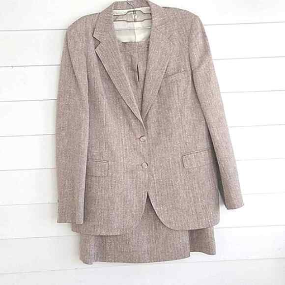 Marshall Field's Country Vintage Tan Herringbone Blazer Pencil 2 PC Skirt Set 8 - Picture 1 of 13